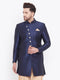 Vastramay Men's Navy Blue Silk Blend Sherwani Only Top